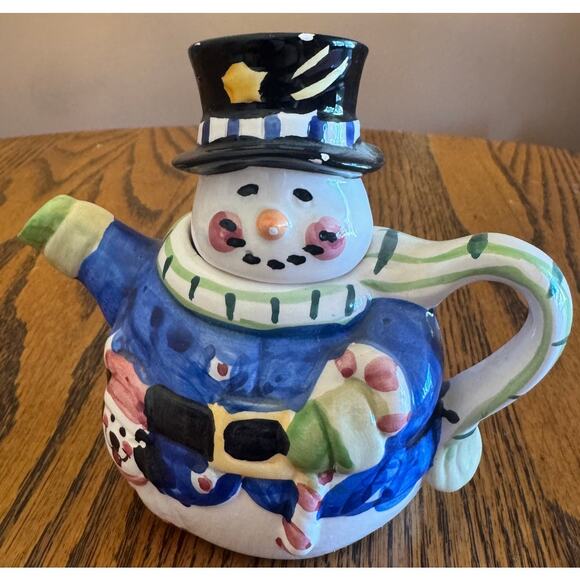 Mini Snowman Teapot Ceramic Holiday Winter Christmas Collectible - Picture 1 of 6